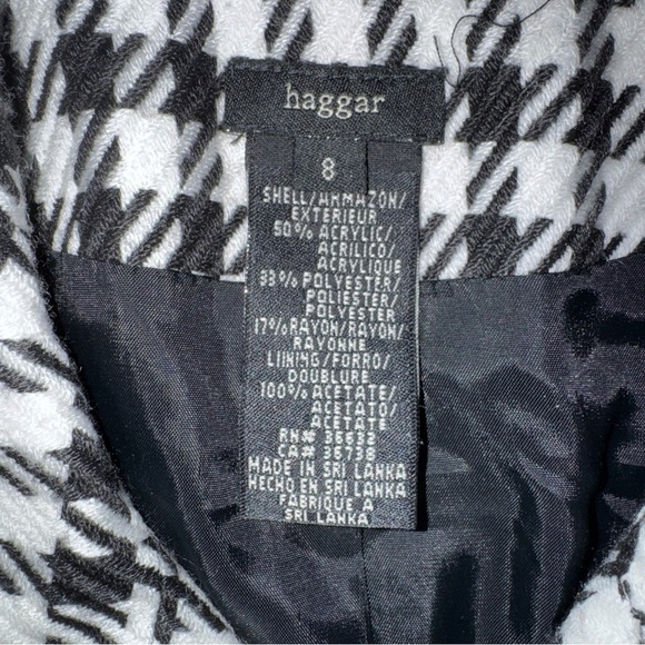 Haggar Women’s Black White Houndstooth 2 Pc Skirt Suit 8 Fringe Hem Zip Jacket - Picture 4 of 11